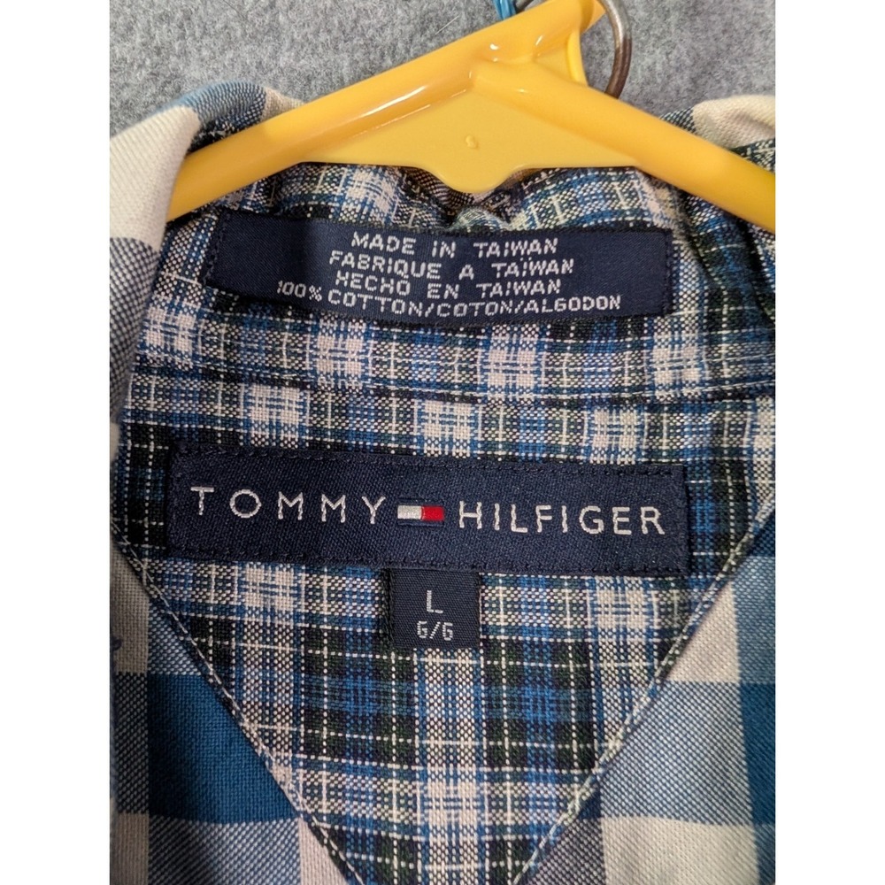 Tommy Hilfiger Mens Large Patchwork Plaid Shirt VTG Y2K Blue Button Down Cottage - Picture 4 of 10